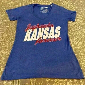 Kansas Jayhawks Pressbox V neck Women’s t-shirt size Medium color Blue